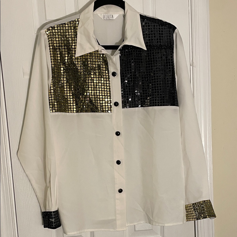Western Sequin Shirt - Black, Gold, and White 8